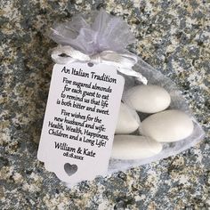 some eggs are in a bag with a tag on the label that says an italian tradition