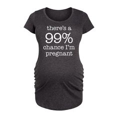 She will love showing off her style with this Maternity 99 Percent Chance I'm Pregnant Graphic Tee. FEATURES Ruched sides Short sleeves ScoopneckFIT & SIZING Fitted 31 1/2-in. length from shoulder to hemFABRIC & CARE Solid Colors: Cotton ; Heather Colors: Cotton/Polyester Machine wash Imported Size: XXL-MAT. Color: Heather Charcoal. Gender: female. Age Group: adult. Maturity Clothes, 99 Percent, I'm Pregnant, Maternity Tees, Ready To Pop, Womens Maternity, Scoop Neck Tee, T Shirt Photo, How To Show Love