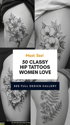 An engaging collection showcasing 4 beautiful hip tattoo designs for women, highlighting classy, artistic styles and personal meanings in body ink. Explore unique floral and geometric patterns.