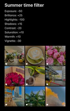 a collage of photos with the words summer time filter