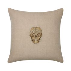 Sferra Skull Decorative Pillow Gold Color Gold Decorative Pillows, Dec Pillows, Luxury Bedroom Furniture, Zardozi Embroidery, Furniture Classic, Metallic Yarn, Embroidery Shop, Gold Pillows, Mattress Pads