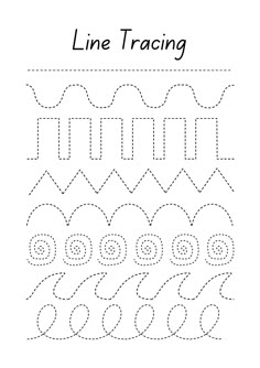 a line traceing worksheet for children to learn how to draw and color