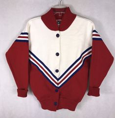 Vtg Pep Threads Red White Blue Cardigan Sweater S/M Cheerleader Cheer Squad USA | eBay Pep Squad, Teen Outfits, Cheer Squad, Ebay Selling, Cheerleading Outfits, Black Actors, Valley Girls, Blue Cardigan, Sweater Making