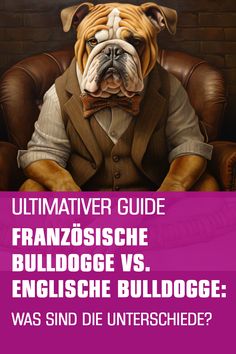 an image of a bulldog sitting in a chair with the caption ultimate guide to franzoissche bulldogge vs english bulldogge was sind die unterschied?