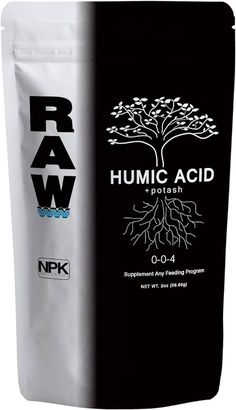 a bag of raw humic acid sitting on top of a table