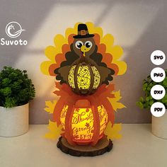 a turkey lantern with a top hat on it