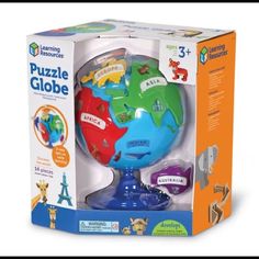 the learning resources puzzle globe is in its box