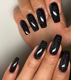 Hoco Nails, September Nails, Black Acrylic Nails, Sparkle Nails