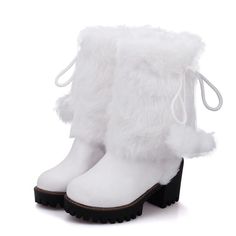 Block Shoes, Dr Shoes, Boot Pulls, Chunky Heel Shoes, Womens Mid Calf Boots, Pull On Boots, White Boots, Fur Boots, Pretty Shoes