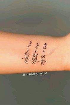 a woman's arm with two small children on it and the words love is written in