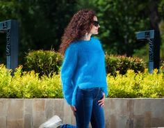 "Intense Blue Mohair sweater. Summer sweater - knitted with crop front and longer back, crewneck - perfect city style This is a lightweight sweater, perfect for your day routine, walking, boating and all activities you enjoy! Fits S/M best 100 % hand knitted Mesurements: Body lenght: 19-24 \" / 47-60 cm Chest width: 20'' / 50 cm All measurments are taken with the item flat and not streched. Please check carefully the described measurments before you decide to purchase this item! Please concider Casual Blue Mohair Sweater, Personalised Jumpers, Pull Mohair, Summer Sweater, Round Neck Sweater, Summer Sweaters, Jacquard Sweater, Cable Knit Jumper, Mohair Sweater