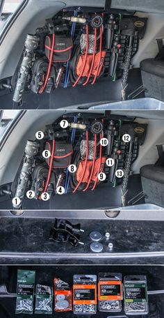 the inside of a car with many wires in it