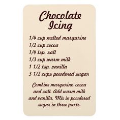 chocolate icing recipe card on white background