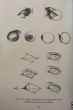 an open book with different types of eyes and how to draw them in it's pages