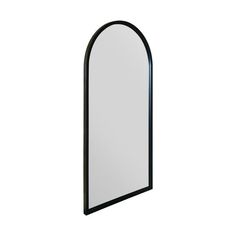 an arch shaped mirror is shown against a white background with black trimmings on the edges