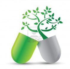 a green capsule with a tree growing out of it, on a white background stock photo