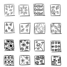 hand drawn squares with flowers and leaves on them