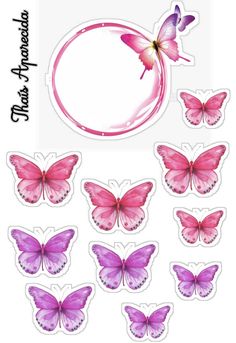 pink and purple butterflies are arranged in the shape of a circle