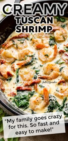 creamy tuscann shrimp with spinach in a skillet