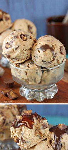 peanut butter cup ice cream in a glass bowl