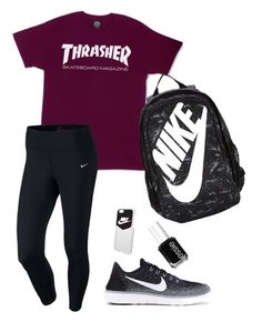 "#8" by lily141 on Polyvore featuring Essie and NIKE Nike Purple Sporty Tops, Roadtrip Outfits, Fire Outfits, Road Trip Outfit, Random Outfits, Athletic Clothes, Virtual Wardrobe, Gym Outfits, Trip Outfits