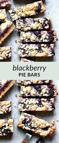 blueberry pie bars cut into squares on a table