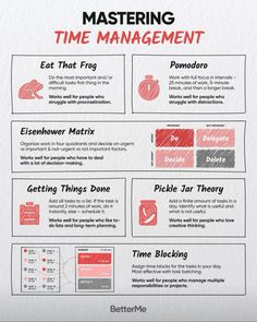 a white paper with red writing on it and some type of information about time management