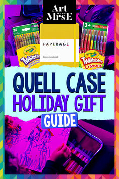 Examples of art supplies to add to your child's Quell Carrier Case with holiday gift guide.