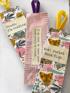 Add a touch of charm to your reading nook with one of these handmade bookmarks, each featuring a quote related to reading.  📏6 inches x 2 inches 🧵Machine Sewn 🫶Each bookmark is handmade and will feature visual differences from the photos.   Crafted from cotton fabric and luxurious velvet ribbon, these bookmarks are designed to be both elegant and durable. Two bookmarks showcases a multi colored  butterfly print and the other features a whimsical print of book text, perfect for bibliophiles.  These are ideal for marking your place in any story, making them a thoughtful gift for book lovers or a special treat for yourself. 📖✨ Bookmark Quotes, Fabric Bookmarks, Cheeky Quotes, Book Text, Colored Butterfly, Hand Sewing Projects, Handmade Bookmarks, Diy Bookmarks, Cross Stitch Bookmarks