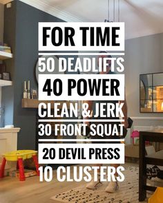 the words for time 50 deadlifts 40 power clean & jerk 30 front squat 20 devil press 10 clutter