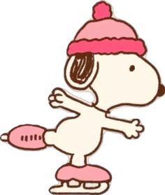 a cartoon dog skating on a skateboard wearing a pink hat and beanie with one leg in the air