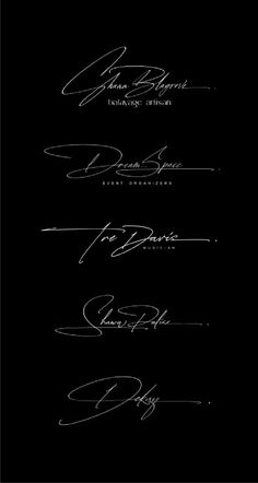 four autographed signatures are shown on a black background