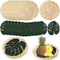 the pineapples, banana leaves and other tropical items are arranged in different shapes