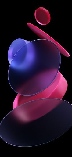 an abstract background with pink and blue shapes on a black background, including two circles