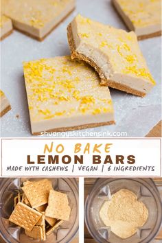 no bake lemon bars made with cashews, vegan & ingredients are ready to be eaten