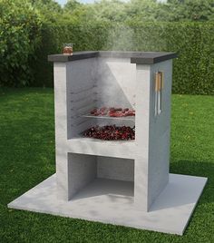 an outdoor bbq grill in the grass