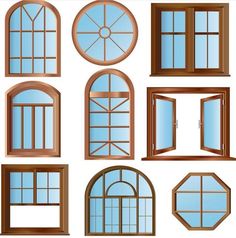 various types of windows with archeds and panes on the sides, all in different sizes