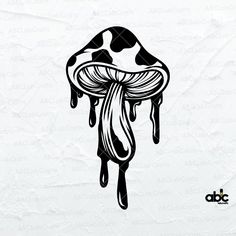 a black and white image of a mushroom covered in melted liquid, with the word'drop