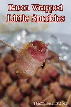 bacon wrapped little smokies on a skewer