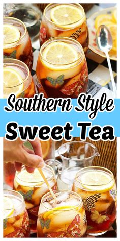 southern style sweet tea with lemons in mason jars