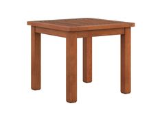 Hardwood outdoor side table in brown with a slatted top and sturdy legs, perfect for patio or garden use. Patios And Decks, Small Patios, 3 Piece Patio Set, Natural Stain Wood, Patio Storage, Patio Bar Set, Table Top Design, Whitewash Wood, Outdoor Side Table