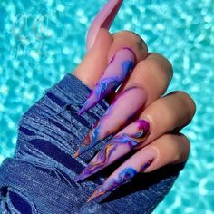 Encapsulated Stiletto Nails, Dope Nails Summer, Hand Painted Nail Designs, Trippy Nails, Acrylic Inspiration, Stilleto Nails Designs, Stiletto Nails Designs