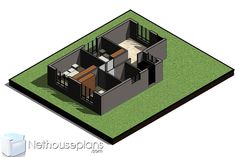 an image of a house plan with the bedroom and living room in one floor,