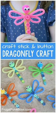 the craft stick and button dragonfly craft for kids