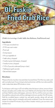 the recipe for fried crab rice is shown