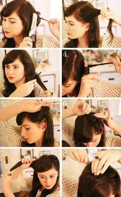 18 Ways To Get Your Bangs Out Of Your Face Balayage Hair Extensions, Easy Vintage Hairstyles, Balayage Extensions, 1930s Hair, Vintage Hairstyle, Updo Hairstyles Tutorials, Vintage Hairstyles Tutorial, 1940s Hairstyles, Foam Rollers