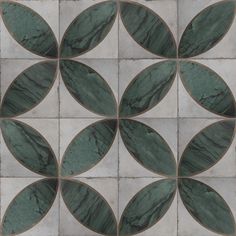 an artistic tile design with green leaves on the top and bottom part, in grey tones