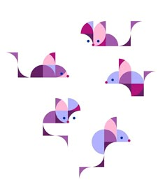 abstract geometric shapes in pink, purple and blue on a white background with the shape of an animal's head