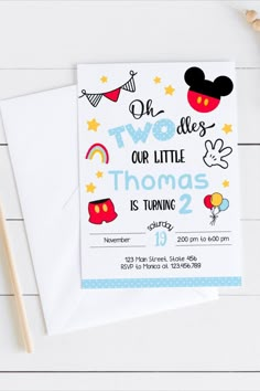 Instant Download | Digital Files | Editable Mickey Mouse Birthday Invite, Printable Mickey Birthday Invitation, Mickey Mouse Birthday Party, Boys Party Ideas Twodles Birthday Invitation, Invitation Mickey Mouse, Mickey Invitations, Birthday Party Boys, Boys Party Ideas