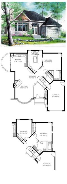 two story house plans with an open floor plan for the first and second floors,